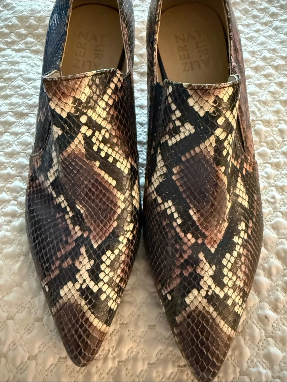 Naturalizer Brown Snake-Print Pointed Toe Booties